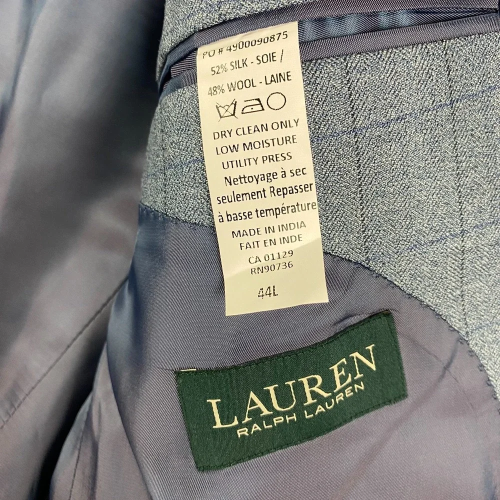 LRL Ralph Lauren Sport Coat Mens 44L Long Wool silk Plaid Blazer $295 NEW